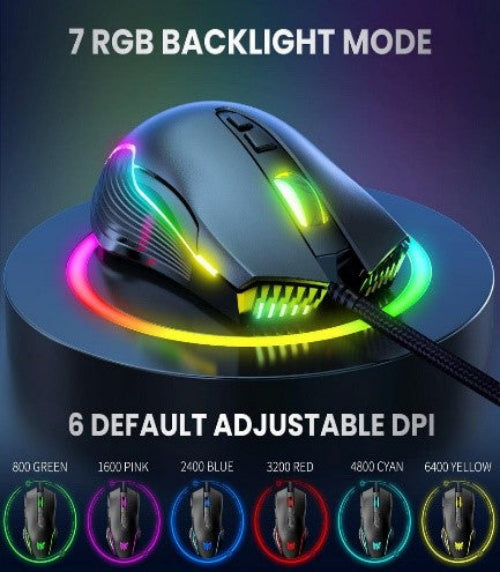 Onikuma USB Gaming Mouse, RGB LED Wired E-Sports Mouse, Black Onikuma USB Gaming Mouse, RGB LED Wired E-Sports Mouse, Black