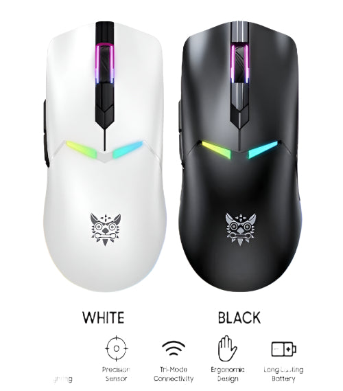 Onikuma Wireless Gaming Mouse Three Mode, Bluetooth & Wired, Black / White Onikuma Wireless Gaming Mouse Three Mode, Bluetooth & Wired, Black / White