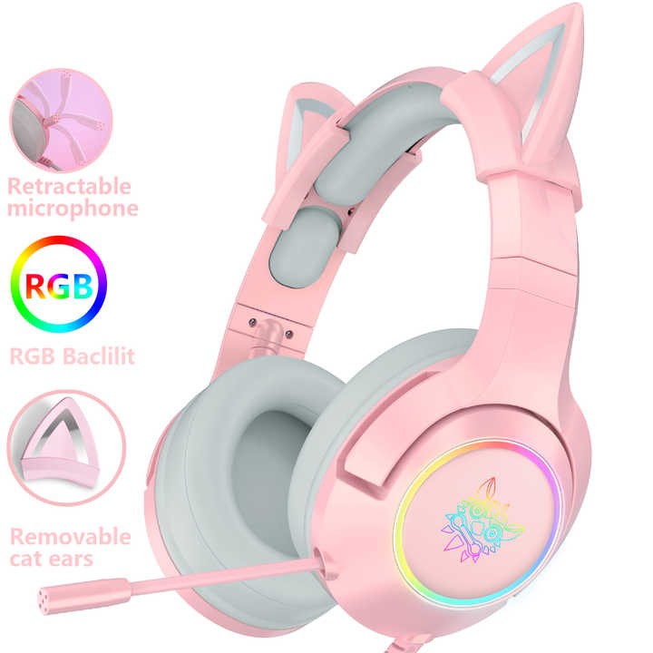 ONIKUMA Gaming Headset 3.5Mm & USB, Mic and Noise Cancellation, Pink