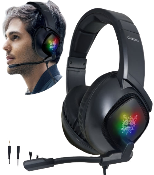 Onikuma Gaming Headphone with Mic, LED Backlight Wired, Noise Cancelling, Black