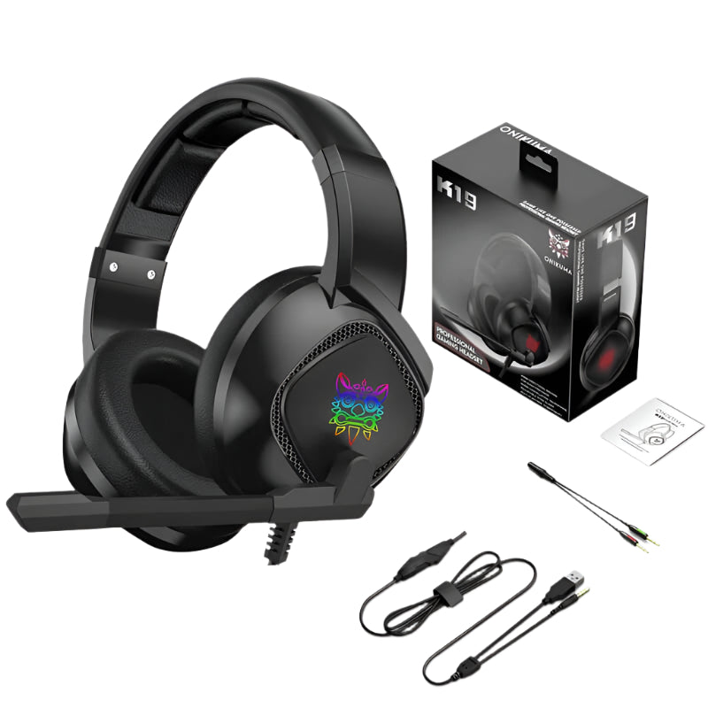 Onikuma Gaming Headphone with Mic, LED Backlight Wired, Noise Cancelling, Black