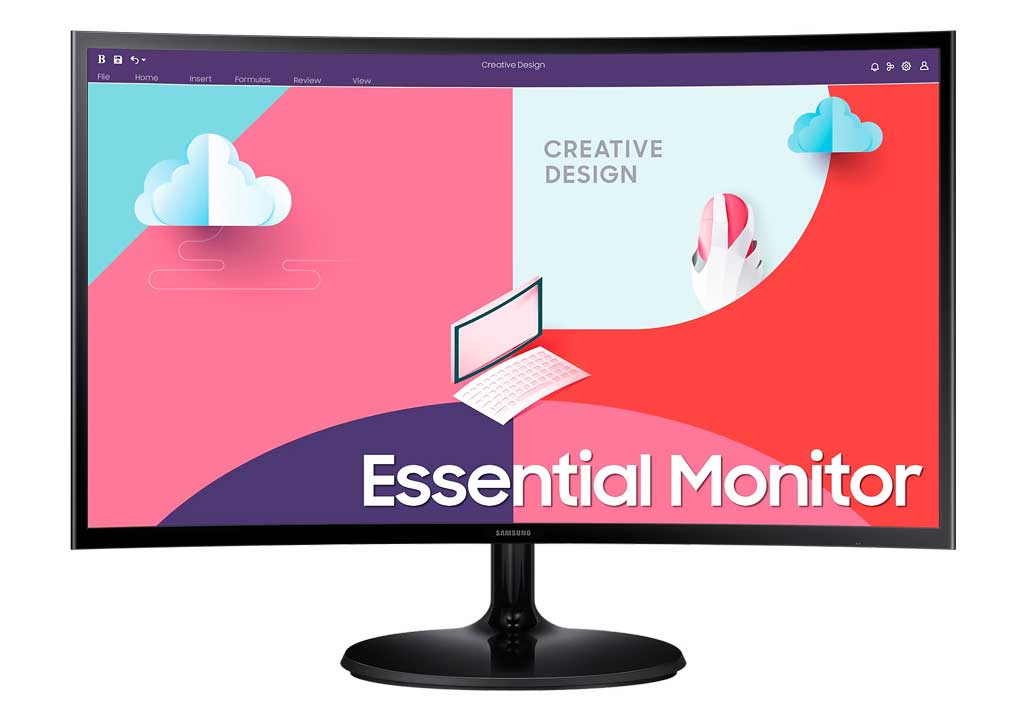 LS24C360EAMXUE/Samsung 24" Essential Curved Monitor, 1920 x 1080 Resolution, VA Panel, 75Hz Refresh 24" / FHD / 75Hz