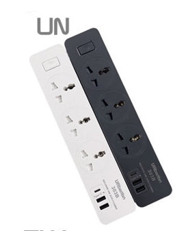 303B/URBANTIN Smart Home Electronic Power Strip Socket Fast Charging 2 USB +1 TYPE C + 3 Sockets SOCKETS / Black