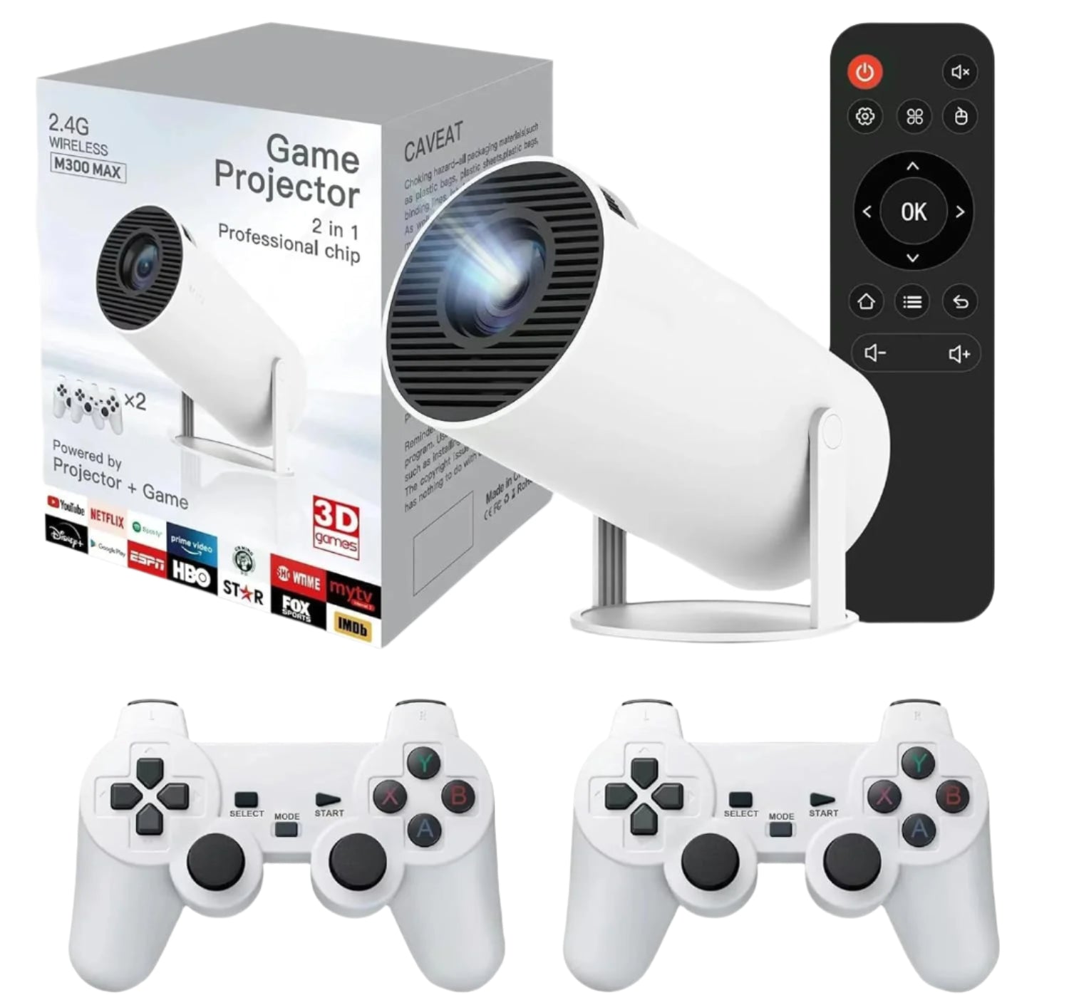 SMART Mini Game Video Projector 4K/HD/3D, Supported WiFi 6, Bluetooth 5.4, Android 11, Lamp