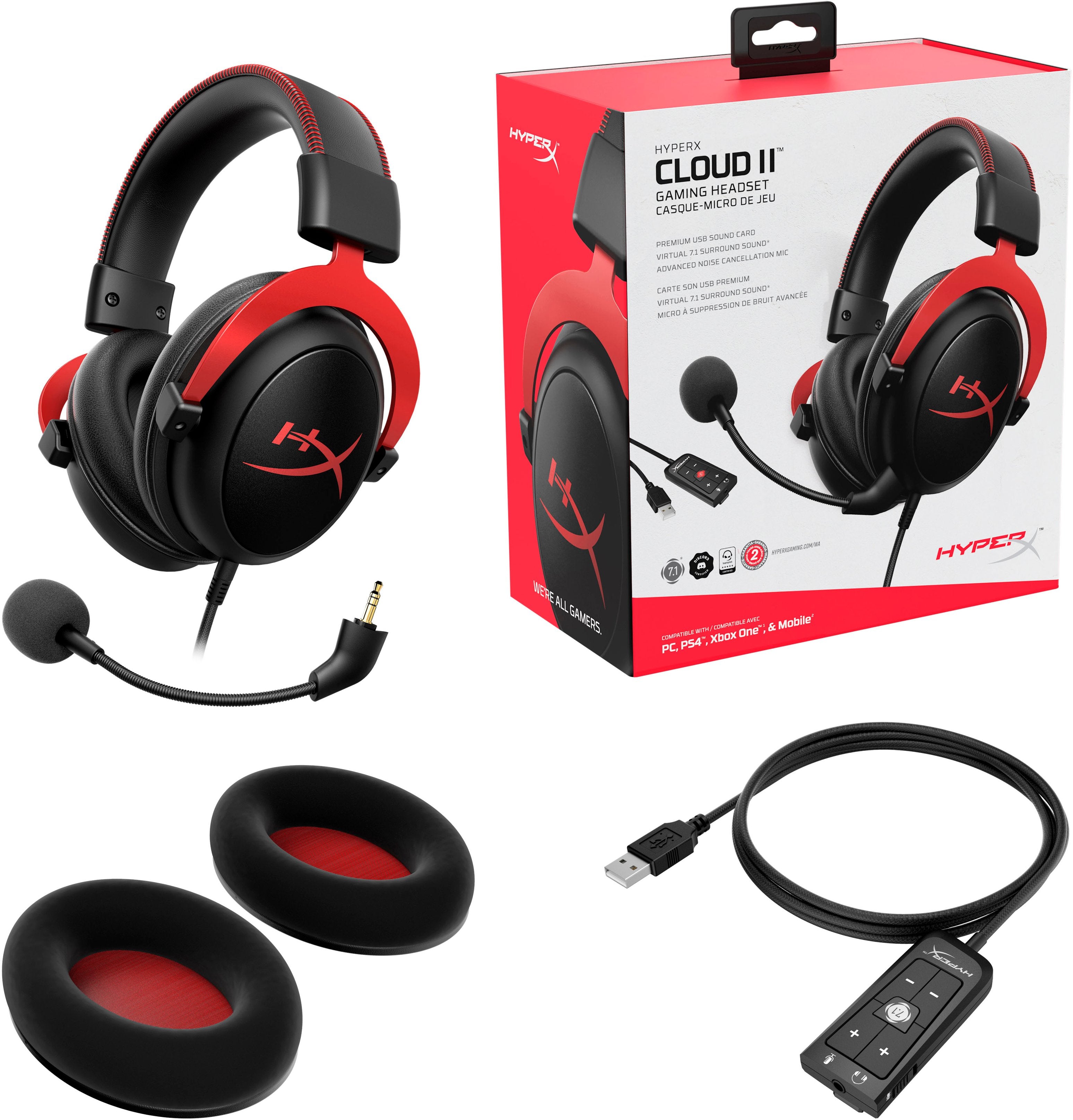 4P5M0AA / HYPERX Cloud II Gaming Headset 7.1 Virtual Surround Sound for PC / PS4 / PS5/ Mac / Mobile HEADPHONE / Black / Wired