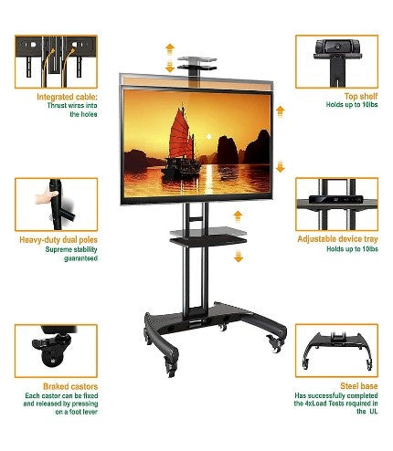 NP Mobile TV Cart Roling TV Stand with Wheels, Fit Most " 32 To 75Inch"