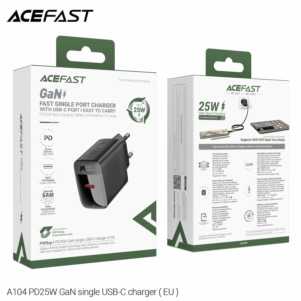 شاحن Adapter Ace Fast بقوة 25 واط، باللون الأسود