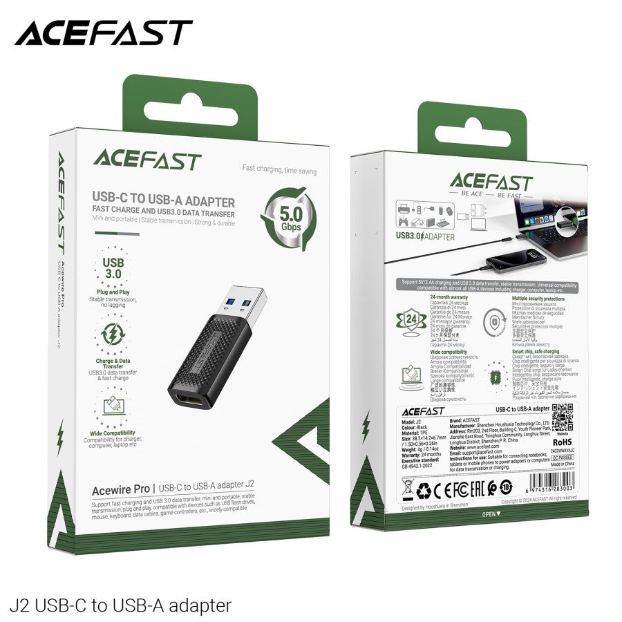 محول Ace Fast USB-C إلى USB-A، باللون الأسود