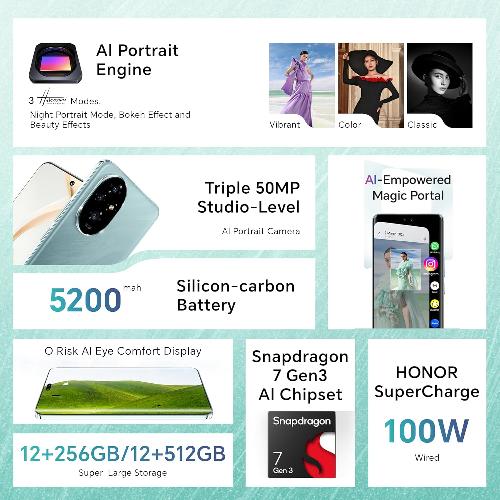 Honor 200 Dual Card Open Market Ver. GB Charger, 12GB & 512GB, Emerald Green