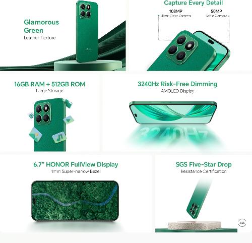 Honor X8b, 8GB & 256GB, Dual Card Open Market Ver. GB Charger, Glamorous Green