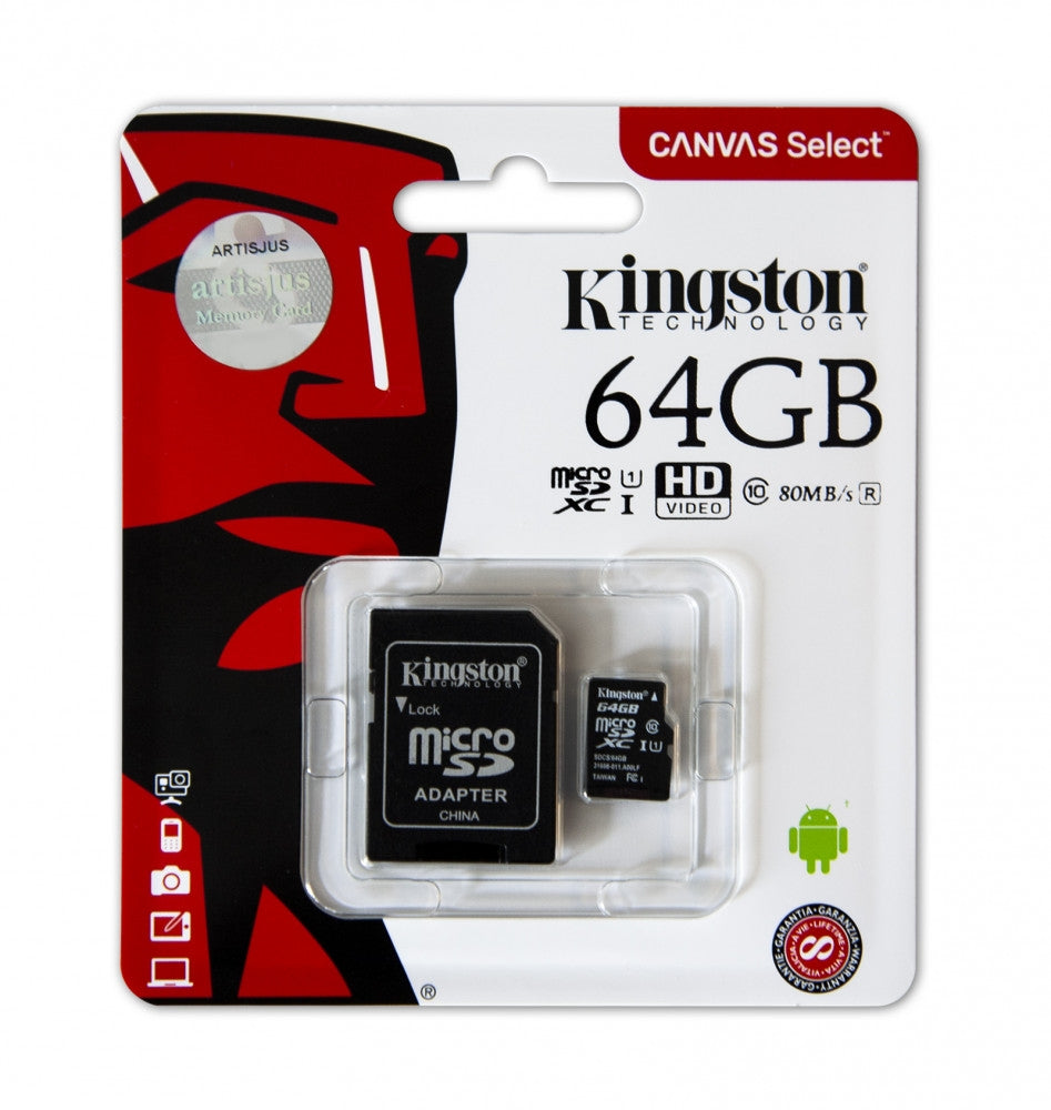 SDCS2/64GB/KINGSTONE 275 - microSD Card CL10 (Commodity)/64GB DataTraveler / Black / 64GB