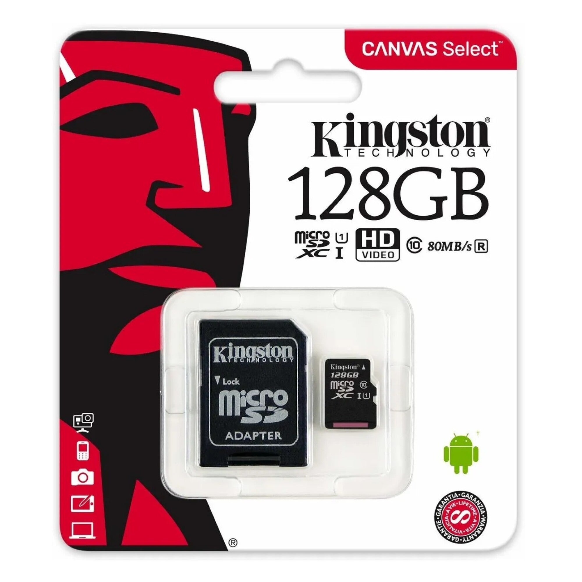 SDCS2/128GB/KINGSTONE 275 - microSD Card CL10 (Commodity)/128GB DataTraveler / Black / 128GB