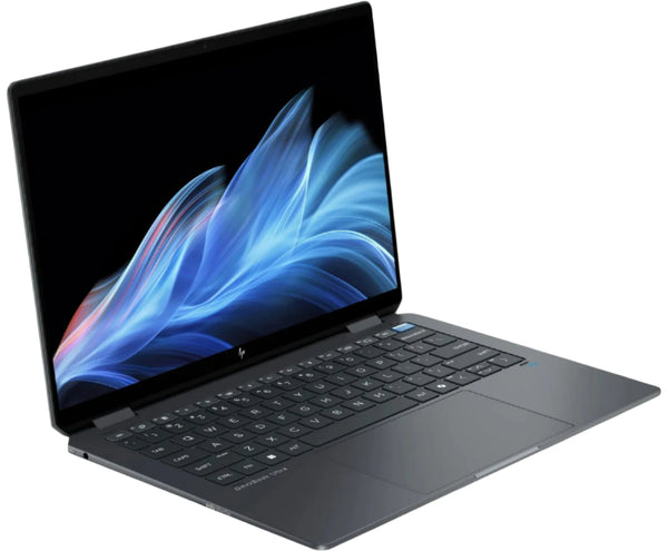 Laptop with a colorful display on a white background