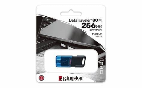 DT80M/256GB/Kingston 256GB DataTraveler 80 M 200MB/s USB-C 3.2 Gen 1,Black Flash USB / Black / 256GB