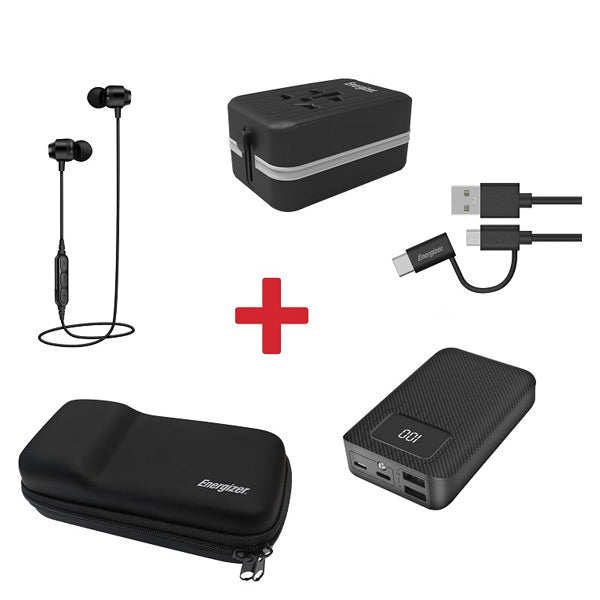 TPANDROID/ENERGIZER Travel pack kit 10000 POWERBANK 2.4A CARCHARGER headphone  cable CASE Power Bank / Black / N/A