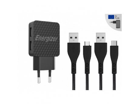 AC2BEULCMM /ENERGIZER WALL CHARG LW/2.4A 2USB MCABLE BK Cable / Black / N/A