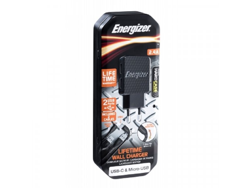 AC2BEULCMM /ENERGIZER WALL CHARG LW/2.4A 2USB MCABLE BK Cable / Black / N/A