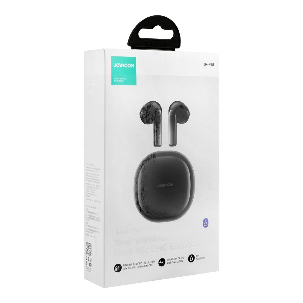 JR- PB1 BK/JOYROOM TRUE WIRELESS DUAL-MIC ENC EARPHONES BLACK Earphone / Black / WIRELESS