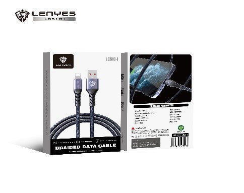 LC510-I/LENYES LC510-I  BRAIDED DATA CABLE 1M USB A TO LIGHTING BLACK