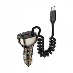 Wiwu Car Charger 90W Usb A+C+Usb-C Cable- Transparent Black