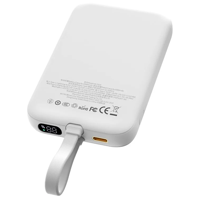 Wiwu Power Bank PD20Watts, 10000Mah, White