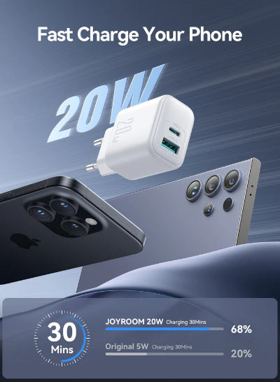 Joyroom Wall Charger 20Watts, Dual Port (A&C), White