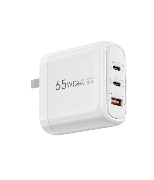 Wiwu Wall Charger GaN 65W Fast Charger, Multi Port Power, White