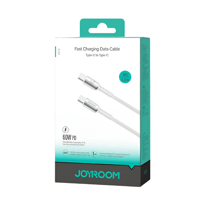 Joyroom Fast Charging Data Cable, Type C to Type C, 1.2Mm, 60Watts, White Joyroom Fast Charging Data Cable, Type C to Type C, 1.2Mm, 60Watts, White