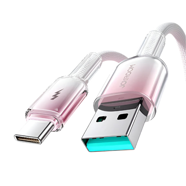 Joyroom Fast Charging Data Cable, USB A to Type C, 1.2Mm, Crystal-Clear Joyroom Fast Charging Data Cable, USB A to Type C, 1.2Mm, Crystal-Clear