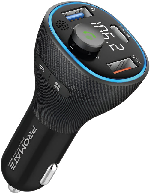 Promate Car Charger with Fm Transmitter, 38Watts, Black Promate Car Charger with Fm Transmitter, 38Watts, Black