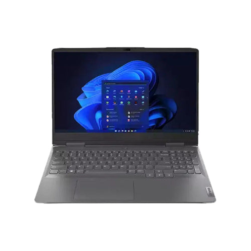 Laptop with a blue screen on a white background
