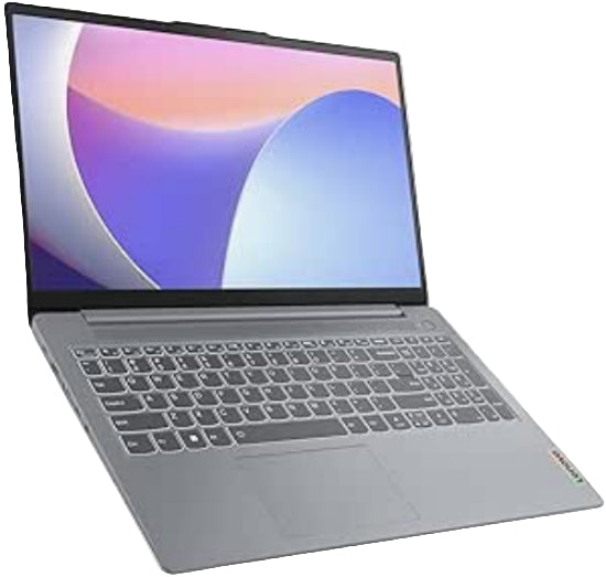 Laptop with a colorful display on a white background