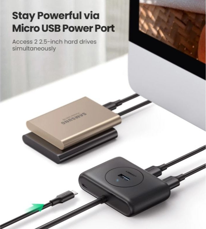 محول UGREEN USB 3.0 Hub، بطول 1 متر، باللون الأسود