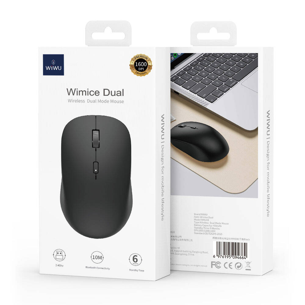 WM108/WiWU Dual Mode Wireless Mouse,1600 DPI,2.4Ghz wireless