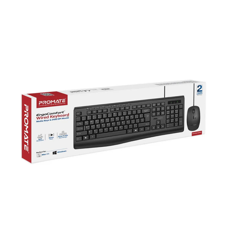 Promate Wired Keyboard & Mouse, Black