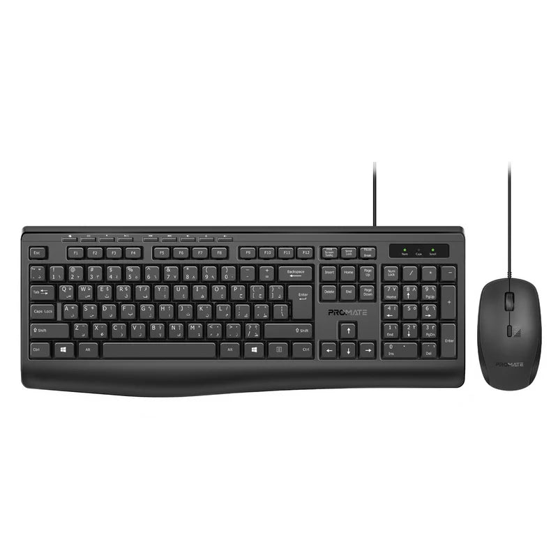 Promate Wired Keyboard & Mouse, Black