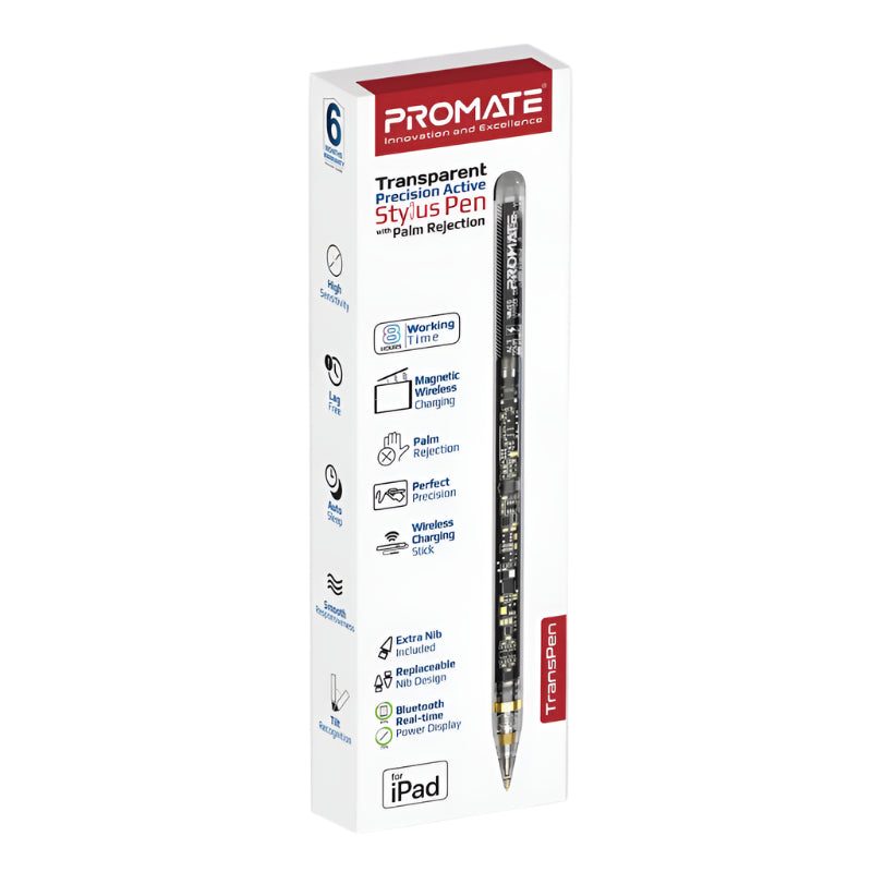 Promate Transparent Precision Active Wireless Stylus Pen, White Promate Transparent Precision Active Wireless Stylus Pen, White