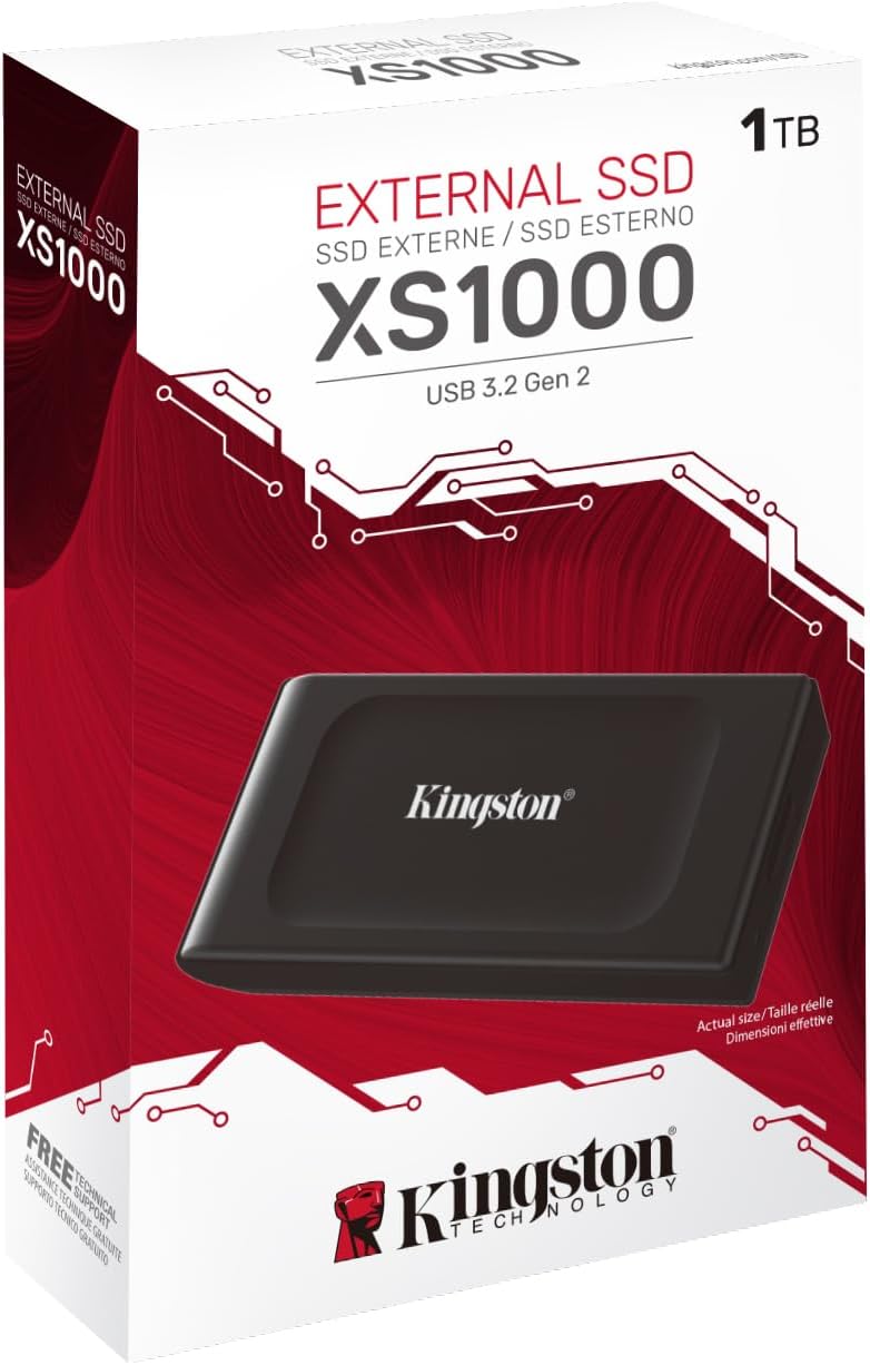 محرك أقراص الحالة الصلبة الخارجي Kingston Xs1000 بسعة 1 تيرابايت ومنفذ USB 3.2 من الجيل الثاني