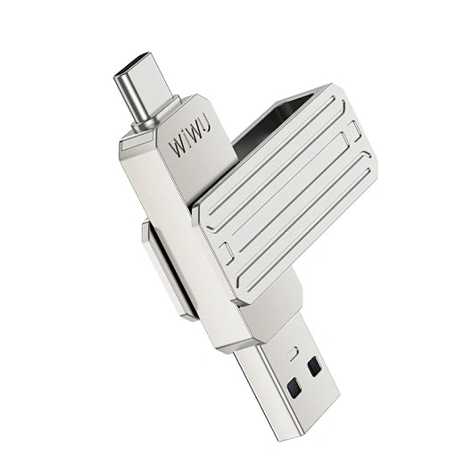 Wiwu Flash Drive for Mobile, 3 in 1, Portable USB & Lightning, 128GB, Silver