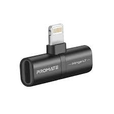 Promate Ihinge-Lt 2-In-1 Splitter Adapter With Lightning Connector Black