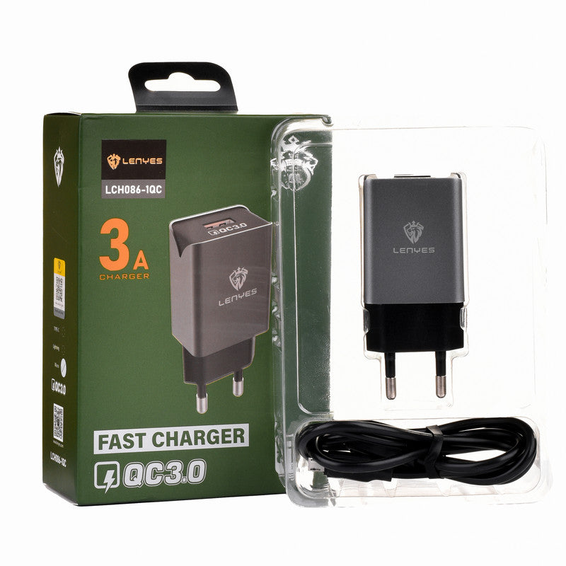 LCH086-1QC/LENYES LCH086+1QC FAST CHARGER 1PORT WITH CABLE Cable / Black / N/A