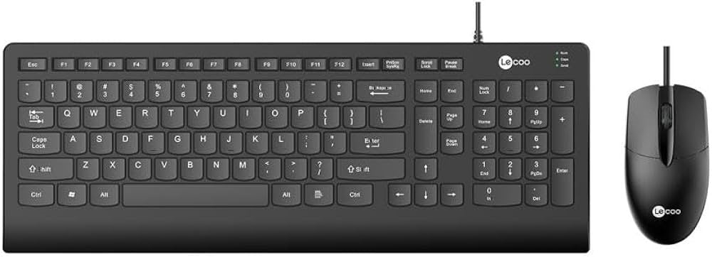 CM101/LECOO WIRED KEYBOARD + MOUSE WIRED KEYBOARD &MOUSE1200DPI MOUSE +SIMPILE DESIGN - BLACK BLACK