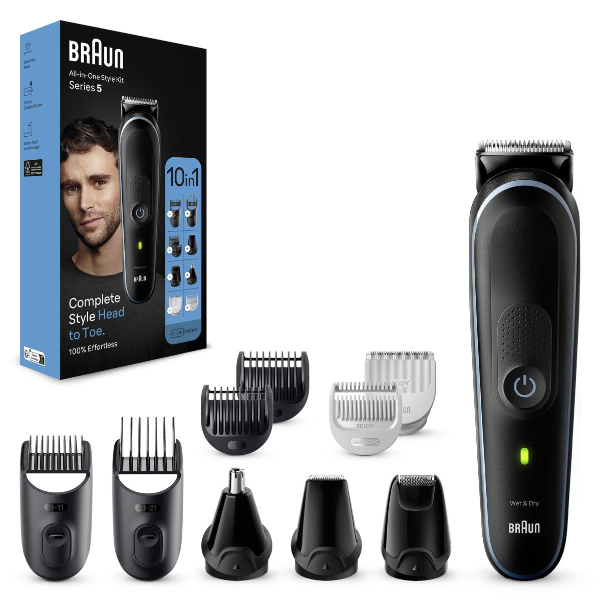 Braun 10-in-1 beard & Hair Kit, 10attachments, 132Gr, Black