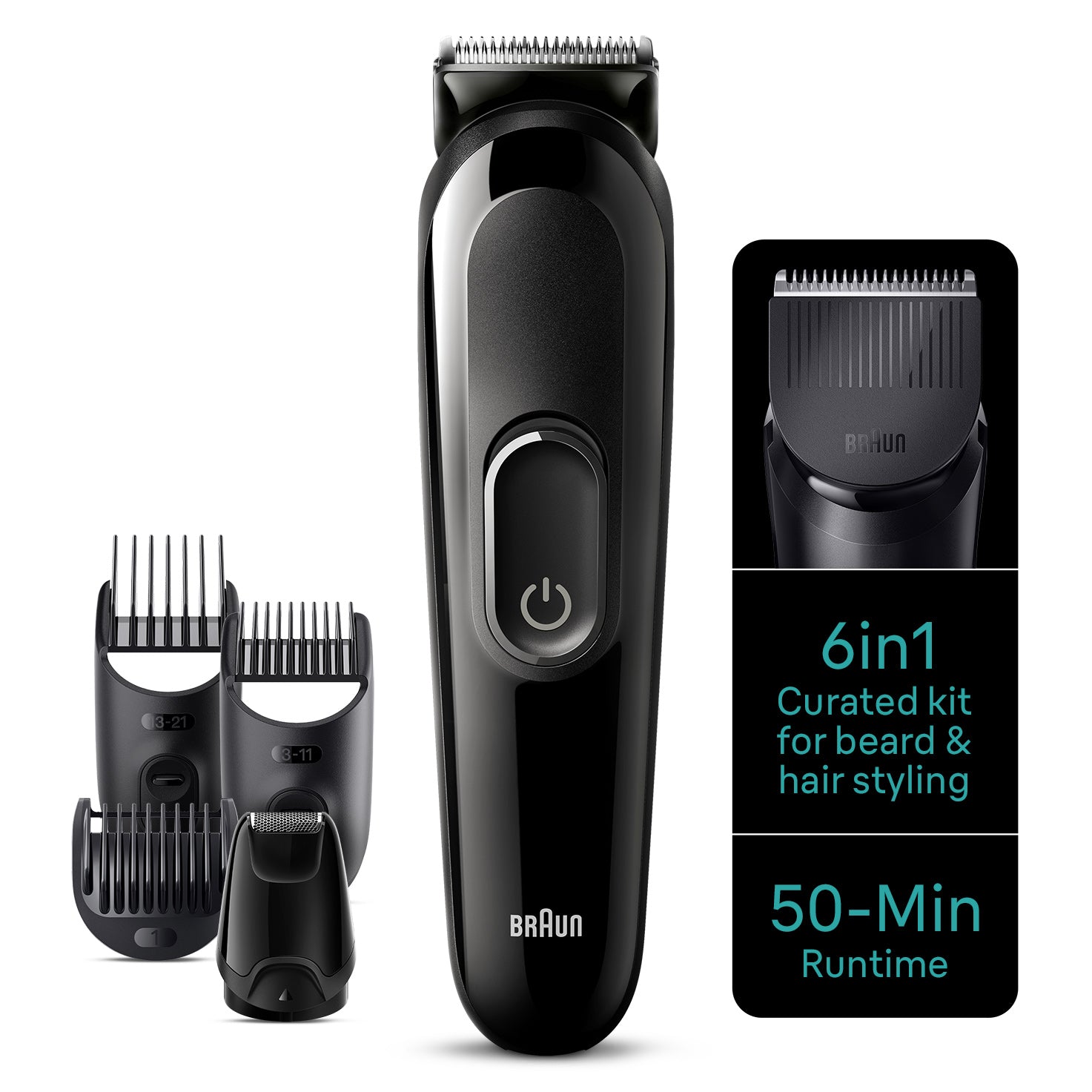 Braun 6 in 1 Hair Shaving Styling Kit, 3Beard, up to 50 Minutes, Black