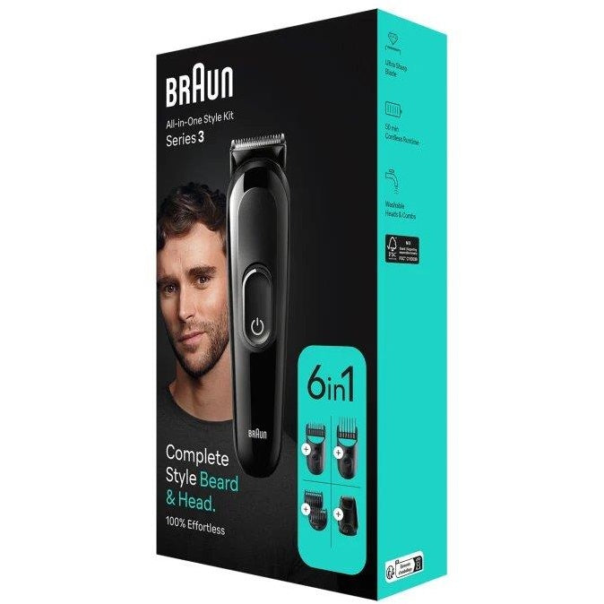 Braun 6 in 1 Hair Shaving Styling Kit, 3Beard, up to 50 Minutes, Black