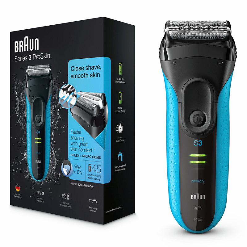Braun Shaver Rechargeable Wet & Dry, For Men, 4Pcs, Blue & Black Braun Shaver Rechargeable Wet & Dry, For Men, 4Pcs, Blue & Black