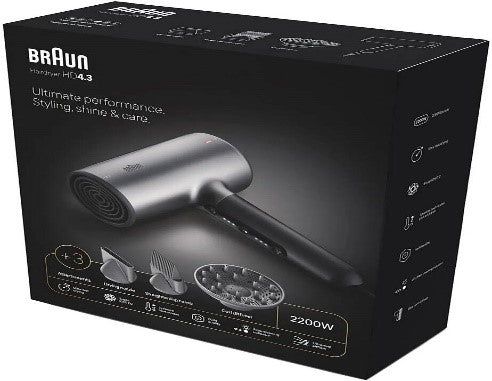 Braun Hair Dryer Htdc, Dryer Super Ionic, 3Speeds, 2200Watts, Grey Braun Hair Dryer Htdc, Dryer Super Ionic, 3Speeds, 2200Watts, Grey