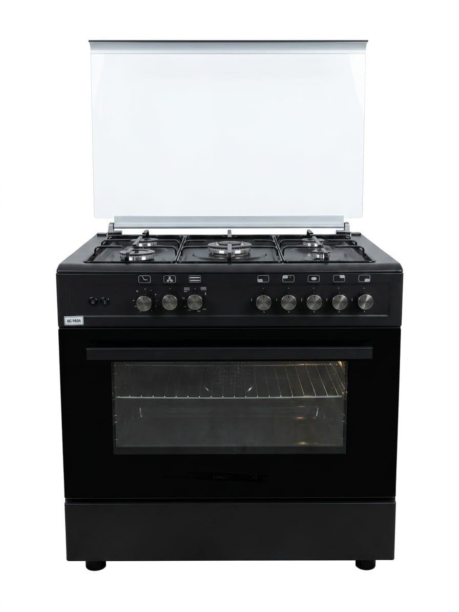 Extra Gas Cooker Oven, 90Cm, 5Burners, 1Fan & 1Turbo, Black
