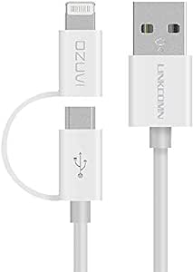 KI 810-White / LINCOMN USB Type A to Micro USB / Lightning 2 in 1 Cable, Mfi Certificated, 1m 1 METER