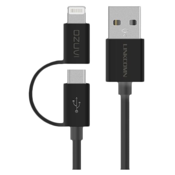 KI 810-Black / LINCOMN USB Type A to Micro USB / Lightning 2 in 1 Cable, Mfi Certificated, 1m 1 METER